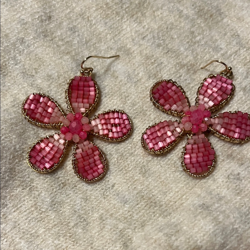 House of Harlow Pink Beaded Flower Earrings - Picture 2 of 4